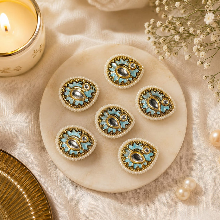 Rakhi Premium Kundan Pearl Round Embellishment | Decorative Craft Embellishments for Rakhi, Lumba, Gift Packing, Trousseau, DIY Jewelry & Festive Decoration