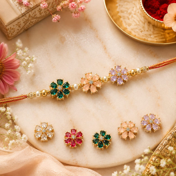 Premium Pearl Kundan Rakhi for Brother | Handmade Designer Rakhi with Square Stone | Traditional Raksha Bandhan Thread