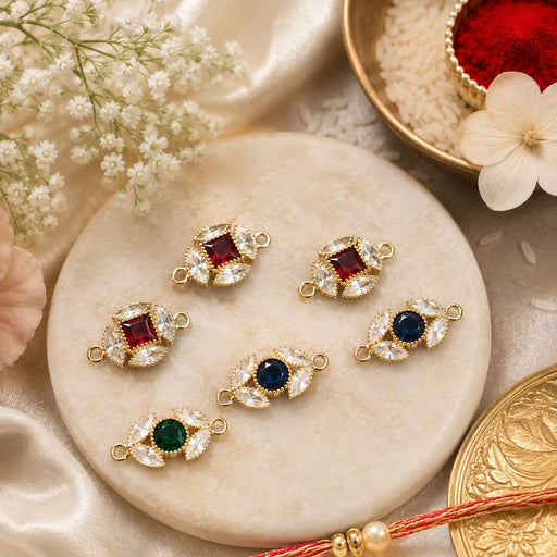 6 Pcs Premium Pearl Kundan Rakhi Charms for Brother |   Traditional Raksha Bandhan Center Piece
