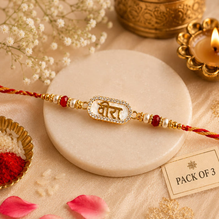 Premium Pearl Kundan Rakhi for Brother | Handmade Designer Rakhi with Square Stone | Traditional Raksha Bandhan Thread