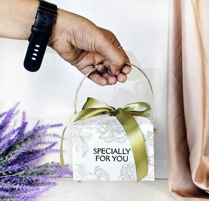 Decorative Square Shape Folding Storage Box With Tag for Return Gift, Birthday,Boxes with Ribbon, Perfect for Packing Chocolate, Dry Fruits,Engagement