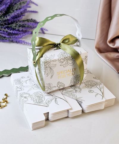 24 Pcs Decorative Square Shape Folding Storage Box With Tag for Return Gift, Birthday,Boxes with Ribbon, Perfect for Packing Chocolate, Dry Fruits,Engagement