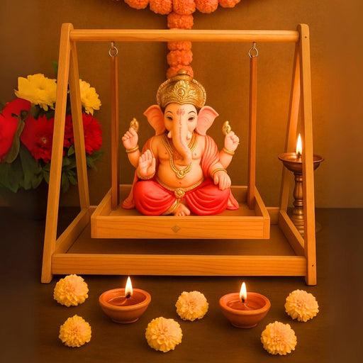1 Set Premium Wooden Folding/Foldable Jhula Swing for Krishna Janmashtami | Traditional Palna for Laddu Gopal, Kanhaji Pooja, Home Mandir Temple Festival Decoration (1 Set) (Wooden Jhula)