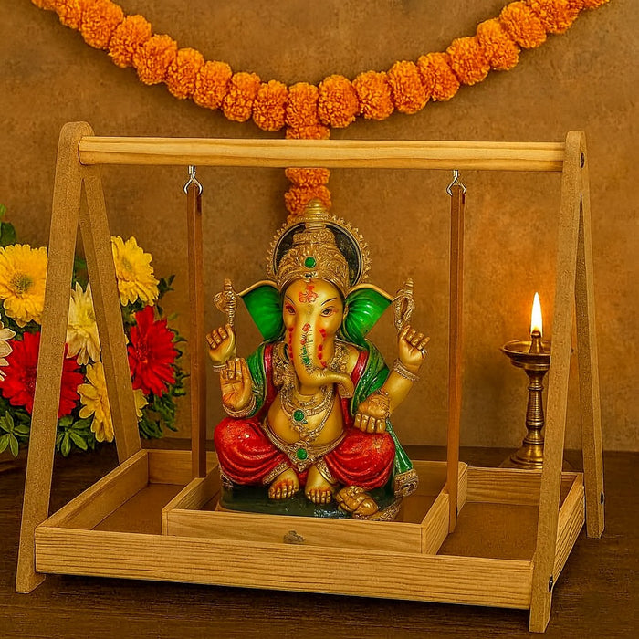 1 Set Premium Wooden Folding/Foldable Jhula Swing for Krishna Janmashtami | Traditional Palna for Laddu Gopal, Kanhaji Pooja, Home Mandir Temple Festival Decoration (1 Set) (Wooden Jhula)