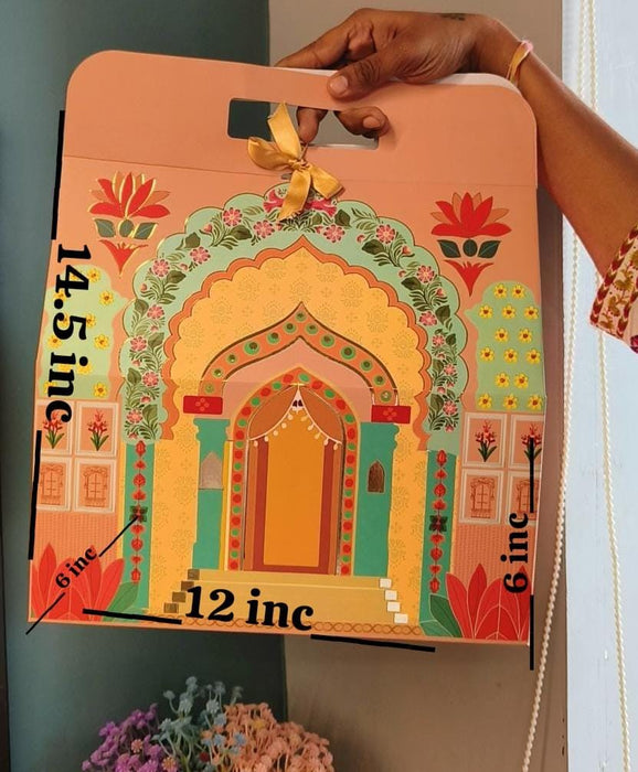 5 Pcs Affordable peach Rajwadi hamper Multipurpose Decorative Folding Paper Cardboard Box DIY Box for Gift Hamper, Diwali Gifting, Wedding gifing