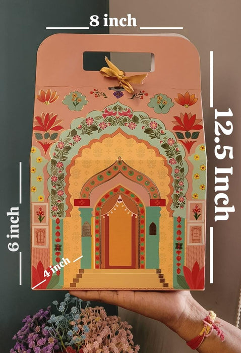 5 Pcs Affordable peach Rajwadi hamper Multipurpose Decorative Folding Paper Cardboard Box DIY Box for Gift Hamper, Diwali Gifting, Wedding gifing