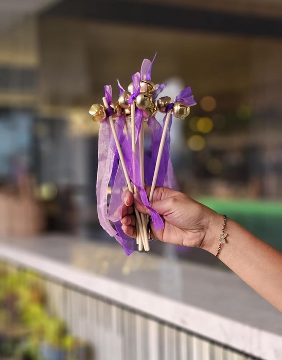 12 pcs Handcrafted Wedding Ghungroo Bell Stick With Morpankh for Home Mandir Décor, Marriage gungroo,Shadi -Sagai, Engagment,bride entry, aarti,Magal Phera bell, Barati Swagat, Varmala,christmas bell Stick, pooja, puja mandir, gantri, Temple ganti