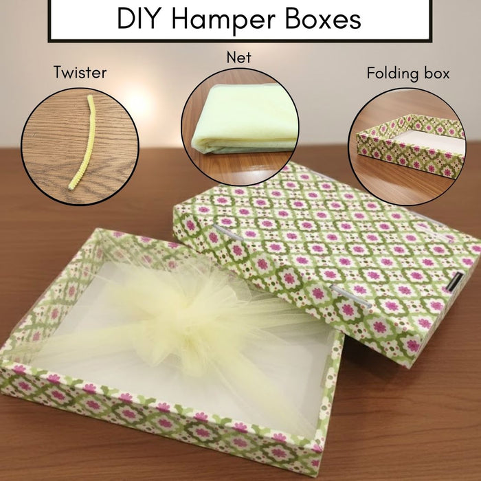 4 Pcs Multipurpose Decorative Folding Paper Box Net Rectangle Cardboard Box with Net DIY Tray for Gift Hamper, Gifting (Cardboard Folding Paper Box),Room Hamper,Wedding Hamper