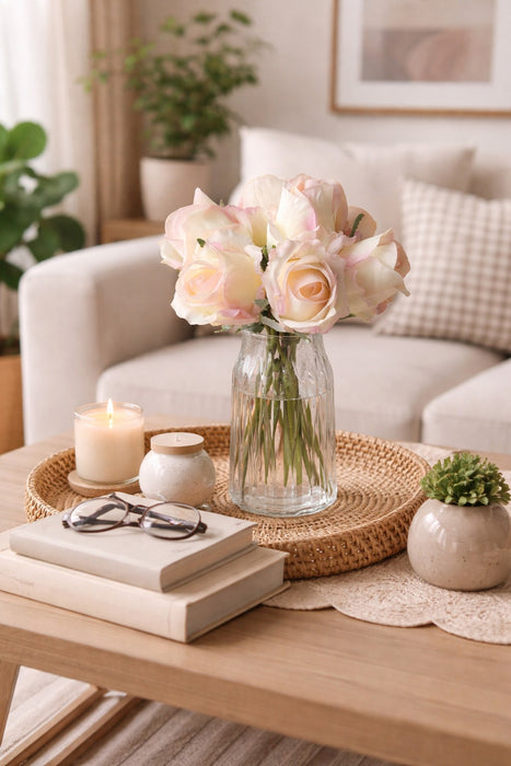 Artificial Rose Flower for - Home, Office, Bedroom, Balcony, Table Display, Living Room Decoration and Craft Corner (Without Vase Pot)