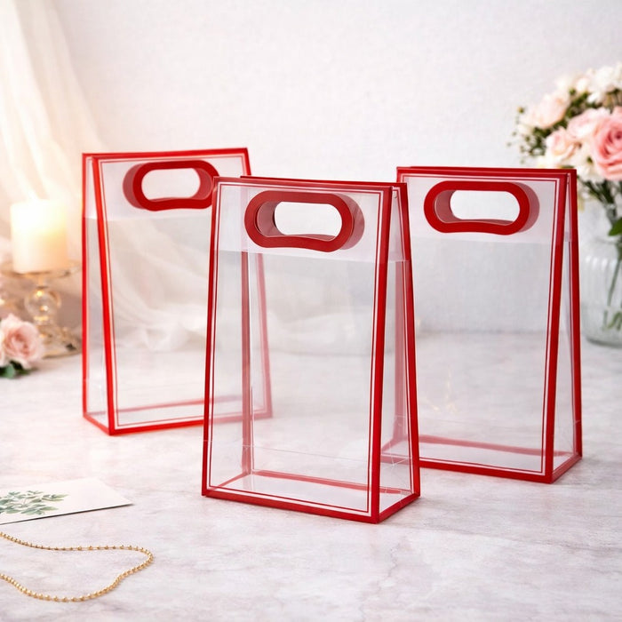 Big Size (30 X 12 X 40 CM) Transparent Bag Goodie Bags, Clear Gift Bag, Hamper Bag,Carry Bags,Shopping Gift Bag,Gifting,Presents,Return Gifts,Birthday,Festivals,Events (RED).