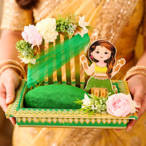 Handcrafted Round Platter Holder Tray -Ideal for Engagement Ring Ceremony, Decorative Plates for Brides Maid, Marriage Functions