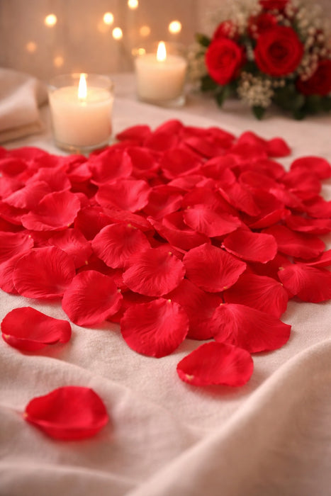 Artificial Rose Petals for Decoration Perfect for Her Him Valentine’s Day Romantic Decor for Wedding Anniversary New Year Candle Light Dinner Bedroom Table Party Decor.