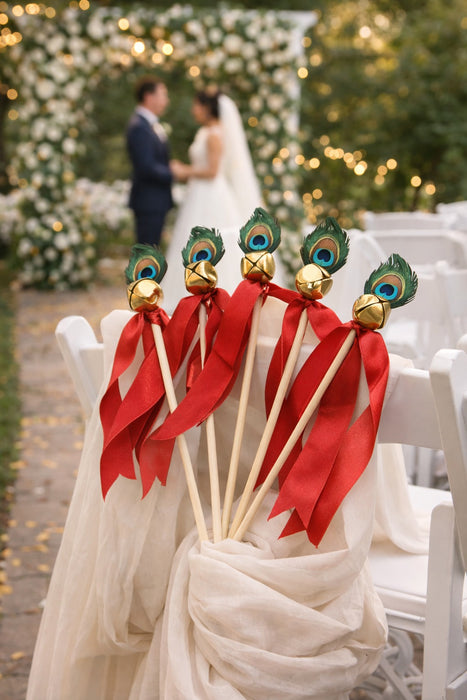 Handcrafted Wedding Ghungroo Bell/rattle Stick With Morpankh for Home Mandir Décor, Marriage gungroo,Shadi -Sagai, Engagment,bride entry, aarti,Magal Phera bell, Barati Swagat, Varmala,christmas bell Stick, pooja, puja mandir, gantri, Temple ganti