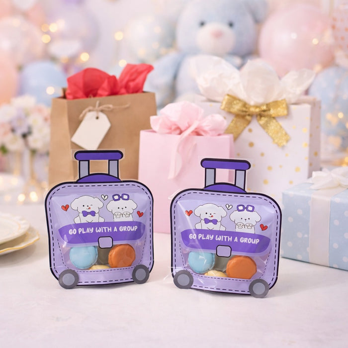 small Trolly-Bag Design Ziplock Pouches With Handle For Gifting, Return Gifts, Birthday, Baby Shower, Party Pouches | Chocolate & Dry Fruit Packing