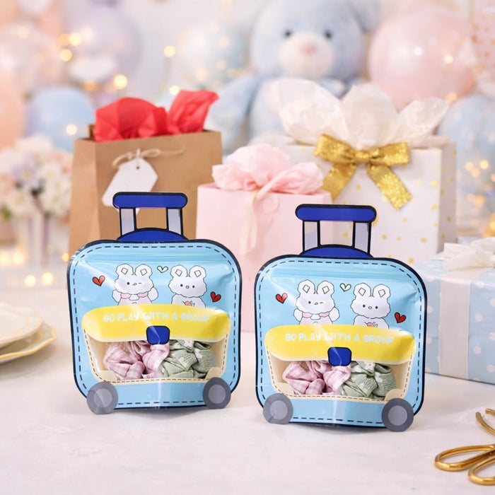 small Trolly-Bag Design Ziplock Pouches With Handle For Gifting, Return Gifts, Birthday, Baby Shower, Party Pouches | Chocolate & Dry Fruit Packing