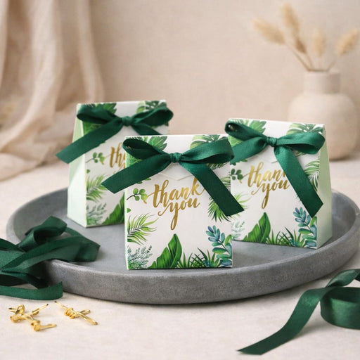 Decorative Green Leaf Design Paper Folding Box with Green Ribbon Storage Box for Return Gift, Birthday, Gift Boxes with Ribbon, Perfect for Packing Chocolate, Gifting