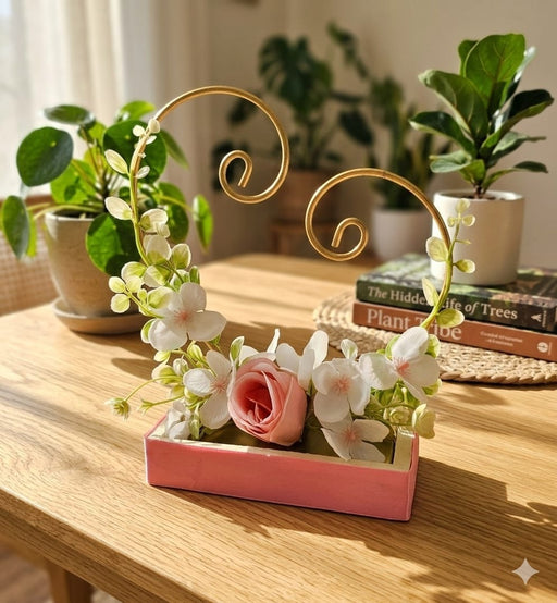 1 pcs Decorative Wedding Ring Platter with Golden Ring Stand & Floral Base | Engagement Ring Ceremony Holder Tray for Bride Groom Ring Exchange Decoration