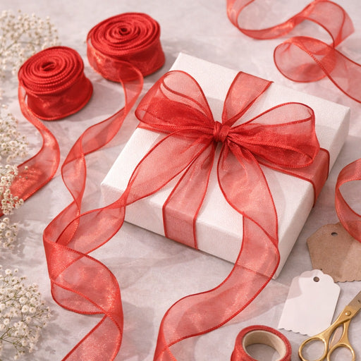 Organza Ribbon Roll for Decoration & Gift Packing – 1.5 Inch Wide Decorative Ribbon for Wedding, Hamper Packing, Craft & Gift Wrapping (Approx. 8 Meter Roll)