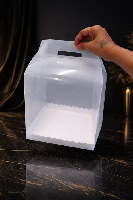 Transparent Cake Packaging Box Hamper Box with Handle | Premium Clear Birthday Mousse Cake Box for Pastries, Desserts & Gifting