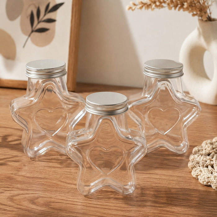 Premium Star Shape And Square Shape Transparent Storage Jar with Lid | Cute Candy Jar, Dry Fruit Container, Gift Packing Jar for Kids & Hampers