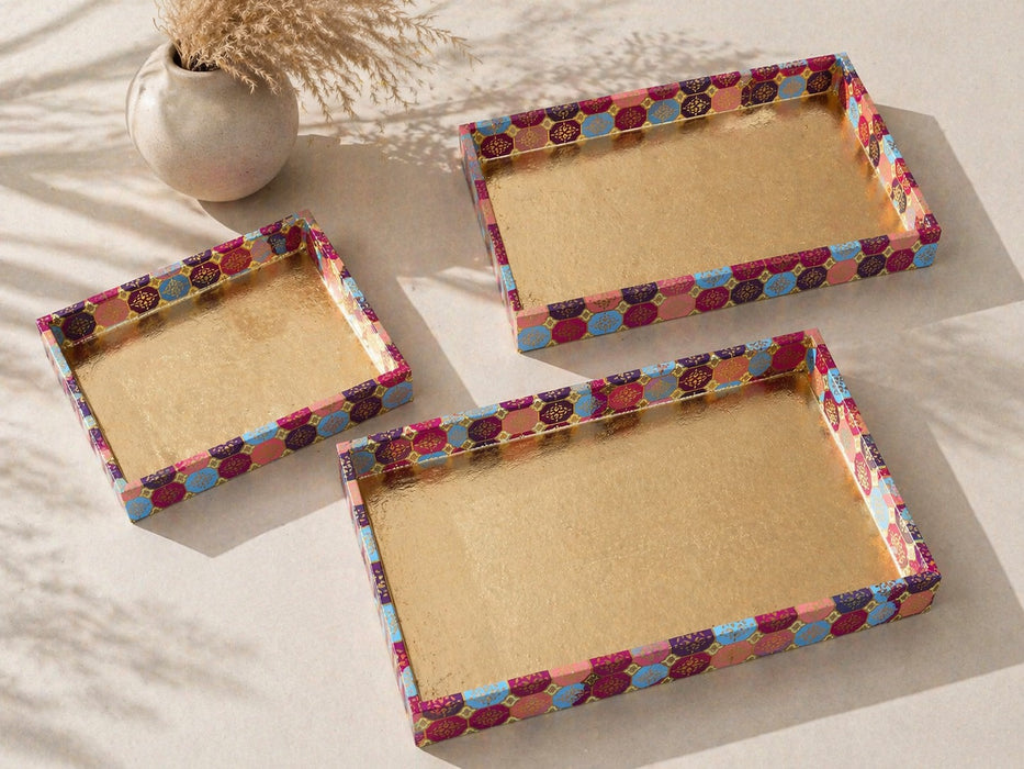 Multipurpose Golden MDF Cardboard Trays – Decorative Hamper & Gifting Packaging Set (9x12, 10x14, 12x16 Inches)