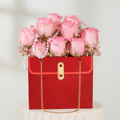 Luxury Chain Handle Gift Bag | Premium Wedding Return Gift Bag | Foldable Paper Gift Bag for Hampers & Gifting (Black, Red, Pink, White)