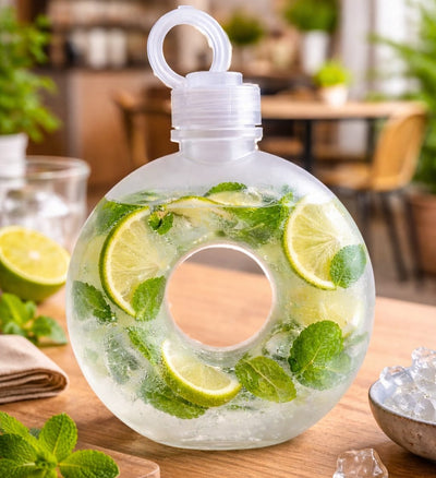 Celebrity Style Packing Bottles, Designer PET Jars with Cap celebrity style jar ( Donut & Translucent Donut Shape) | Trendy Plastic Bottles for Boba Tea, Juice, Mojito, Dry Fruits & Gifting
