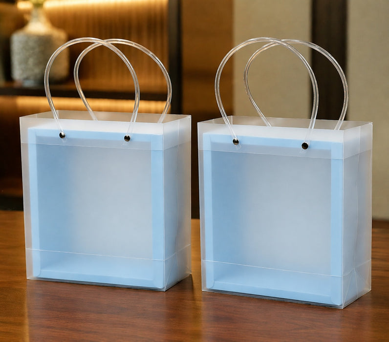 Foldable Transparent Gift Hamper Box with Handle | Reusable PVC Carry Bag for Gifting, Wedding Hampers & Packaging (Red, White, Sky Blue, Orange)
