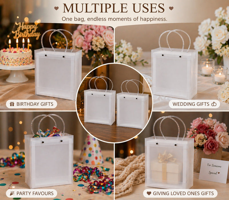 Foldable Transparent Gift Hamper Box with Handle | Reusable PVC Carry Bag for Gifting, Wedding Hampers & Packaging (Red, White, Sky Blue, Orange)
