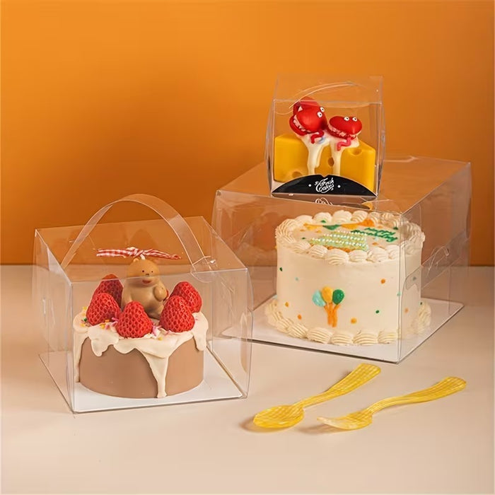 Transparent Cake Box with Handle | Foldable Clear Cake Packaging Box for Desserts, Hampers & Gifting