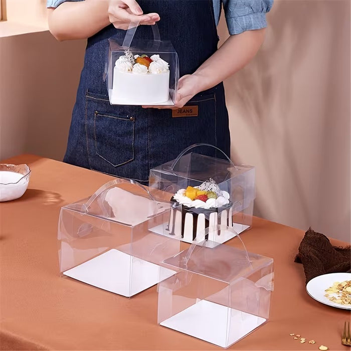 Transparent Cake Box with Handle | Foldable Clear Cake Packaging Box for Desserts, Hampers & Gifting