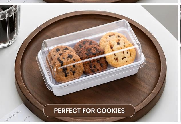 Transparent Dessert Packaging Box with Lid | White Base Plastic Cake Box for Brownies, Pastries & Bento Cakes (13×6×6 cm)