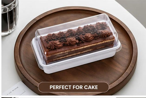 Transparent Dessert Packaging Box with Lid | White Base Plastic Cake Box for Brownies, Pastries & Bento Cakes (13×6×6 cm)