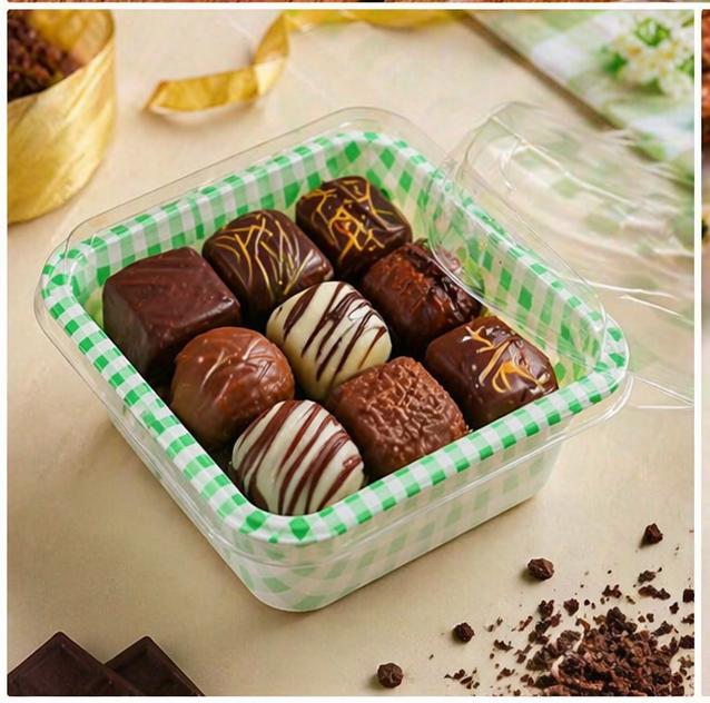 Transparent Square Food Container Box with Lid | Disposable Snack Box | Cake, Dry Fruits, Mukhwas Packaging Box | 12×12×6.5 cm