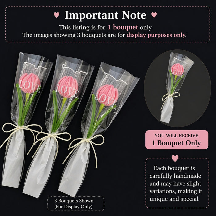 Artificial Twister (Pipe Cleaner ) Tulip Flower Bouquet | Single Wrapped Tulip Gift Set with Transparent Packing | Ready-to-Gift Flower for Valentine, Wedding & Return Gifts