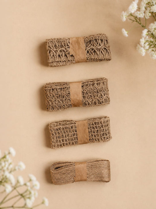 4 PcsPremium Decorative Jute Lace Ribbons Combo Pack | Jute Lace Rolls for Hampers, Toran, DIY Crafts & Gift Decoration