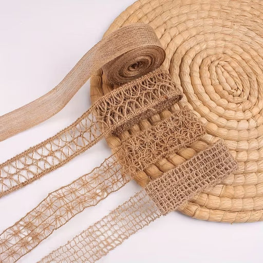 4 PcsPremium Decorative Jute Lace Ribbons Combo Pack | Jute Lace Rolls for Hampers, Toran, DIY Crafts & Gift Decoration