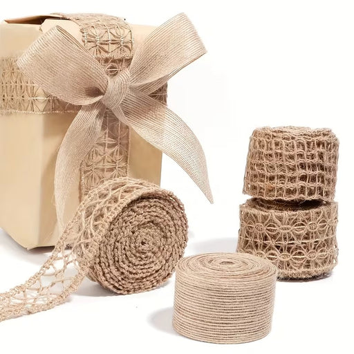 4 PcsPremium Decorative Jute Lace Ribbons Combo Pack | Jute Lace Rolls for Hampers, Toran, DIY Crafts & Gift Decoration