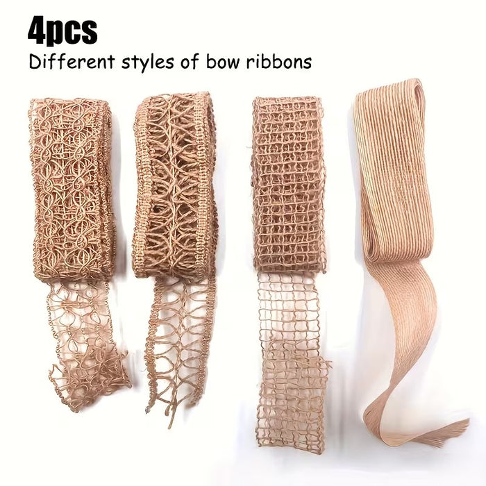 4 PcsPremium Decorative Jute Lace Ribbons Combo Pack | Jute Lace Rolls for Hampers, Toran, DIY Crafts & Gift Decoration