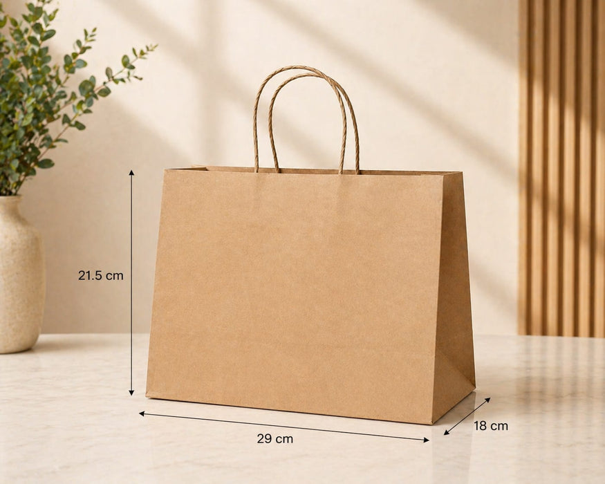 Brown Kraft Paper Carry Bags with Handle | Eco-Friendly Gift Bags for Shopping, Hampers & Packaging | Available size  in Small, Medium & Large Sizes