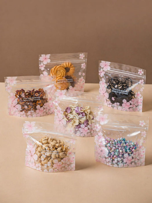 Multi Print Transparent Zip Lock Pouch  (Asthetic Designs) | 13 x 13 cm | Reusable Plastic Packaging for Cookies, Chocolates & Dry Snacks