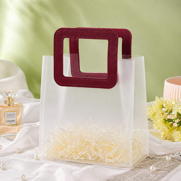 Frosted Transparent Gift Bag with Leather Handle | Premium Hamper & Return Gift Bag | 3 Sizes Available