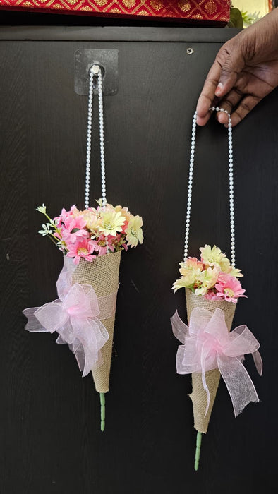 Artificial Daisy Flower Bouquet with Pearl Handle | Decorative Wall Hanging Floral Arrangement for Home Decor, Living Room, Gifting & Festive Decoration