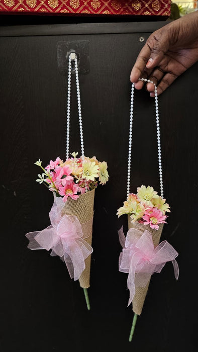 Artificial Daisy Flower Bouquet with Pearl Handle | Decorative Wall Hanging Floral Arrangement for Home Decor, Living Room, Gifting & Festive Decoration