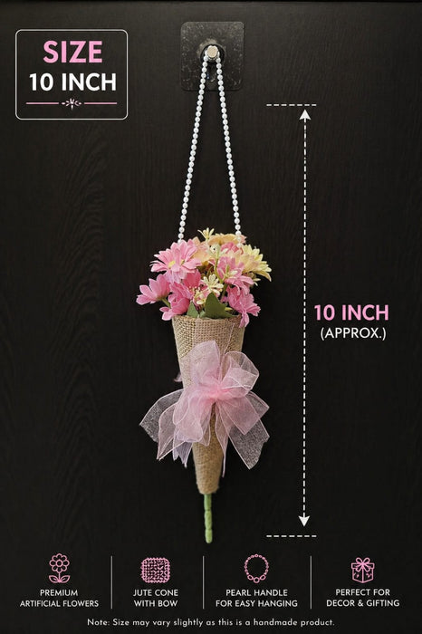 Artificial Daisy Flower Bouquet with Pearl Handle | Decorative Wall Hanging Floral Arrangement for Home Decor, Living Room, Gifting & Festive Decoration