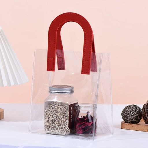 MIDUM Transparent PVC Gift Bag with Handle |7.5x9x4.5 inch Premium Carry Bag for Hampers, Gifting & Packaging | Available in White, Maroon, Orange & Blue