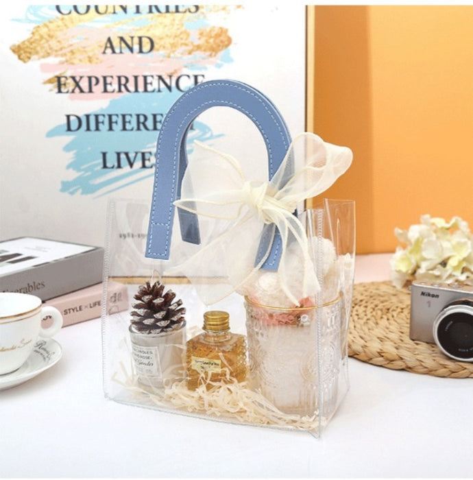 Medium Transparent PVC Gift Bag with Handle |7.5x9x4.5 inch Premium Carry Bag for Hampers, Gifting & Packaging | Available in White, Maroon, Orange & Blue