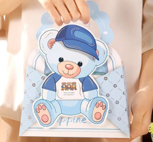 Cute Teddy Theme Paper Gift Bag for Return Gifts |(10×8×4 inch) Baby Shower & Birthday Candy Bag | 2 Colors Available