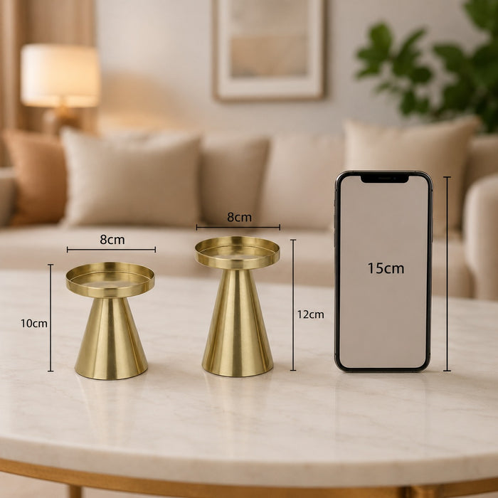 Modern Gold Metal Candle Holder Set – Elegant Decorative Pillar Candle Stand for Table Centerpiece, Living Room & Wedding Décor Pack 1 set of 2pcs (Small, Big )
