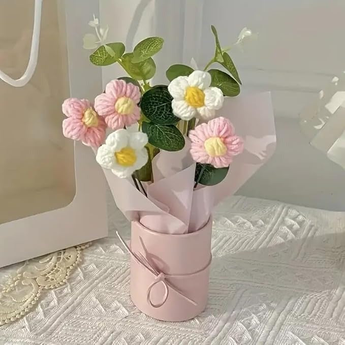 Handmade Crochet Flower Bouquets – Artificial Cotton Yarn Flowers for Home & Gifting